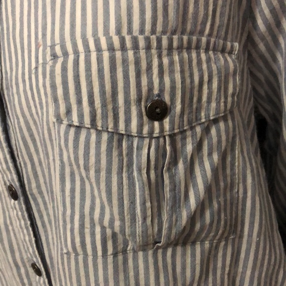 EUC Free People Button Front Blouse-Striped with Sheer Back-3/4 Roll up Sleeves - Picture 4 of 15